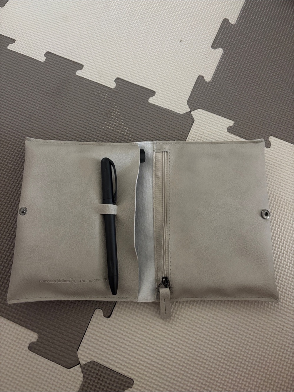 Light Gray Leather Pen & Accessory travel Pouch